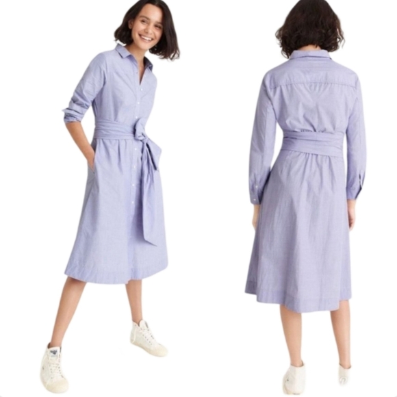 J.Crew Light Blue Tie Waist Cotton Shirtdress Classic Button Down Size 6 - Picture 2 of 10